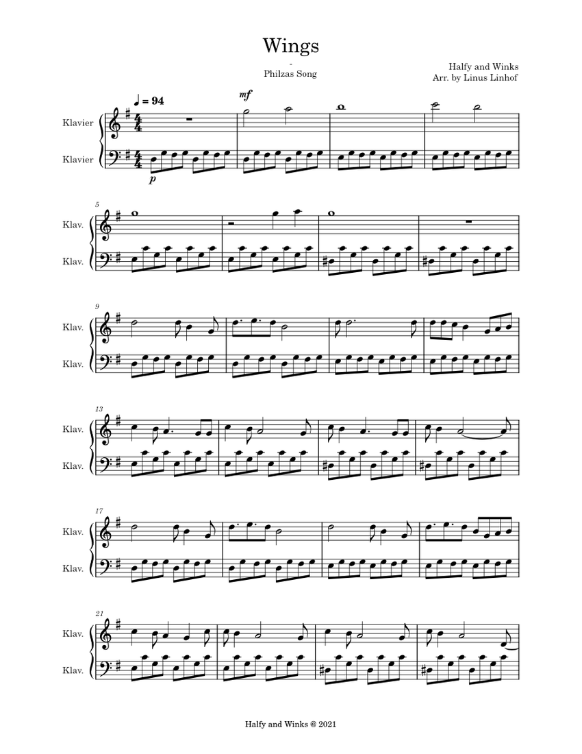 Wings Halfy and Winks Sheet music for Piano (Solo)