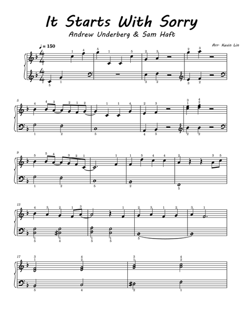 It Starts With Sorry (Arr. Kevin Lin) - Samuel Haft, Andrew Underberg (Piano Solo)
