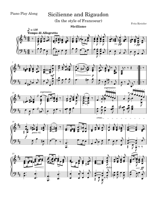 Sicilienne and Rigaudon in the Style of Francoeur - Fritz Kreisler