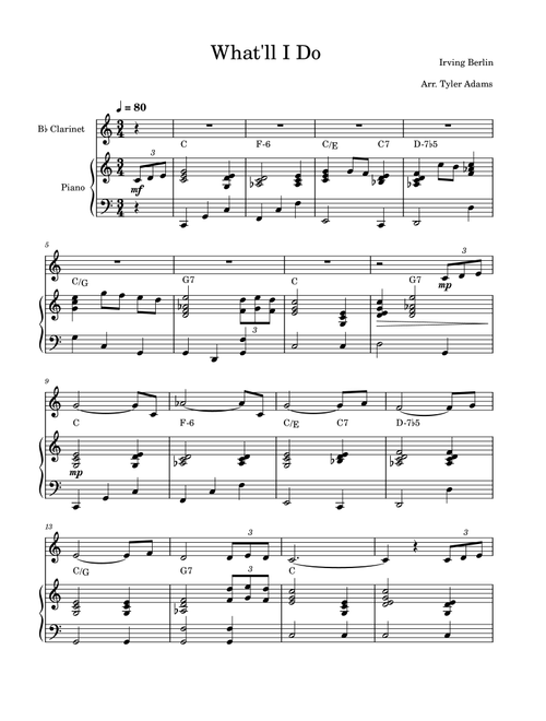 What'll I Do (Clarinet Solo and Piano) (Arr. Tyler Adams) - Irving Berlin (Clarinet and Piano)