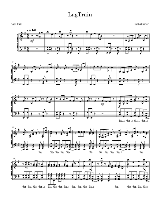 Lag Train (ラグトレイン) Piano Arrangement