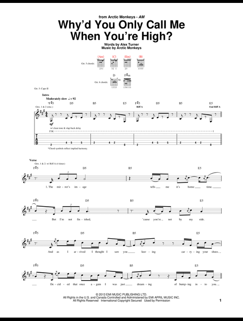 Why'd You Only Call Me When You're High? - Arctic Monkeys (Guitar Tab)