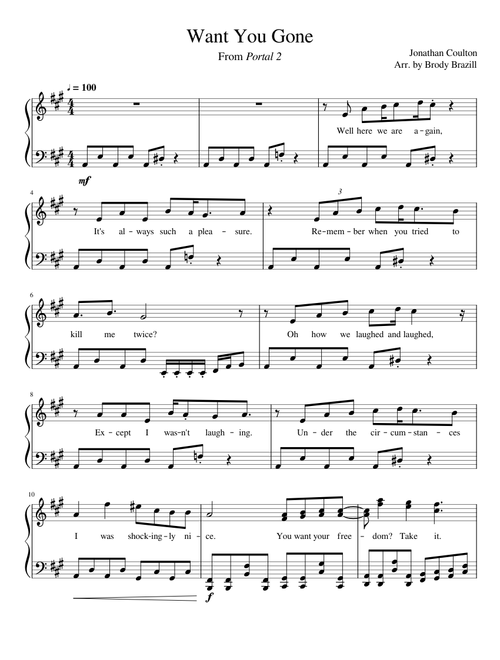 Want You Gone - Piano