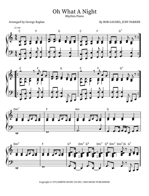 Oh What A Night (Arr. George Kaplan) - Bob Gaudio (Piano Solo)