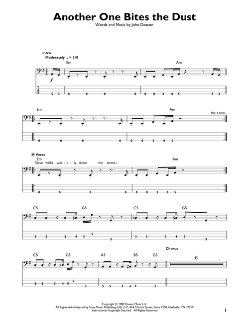 Another One Bites The Dust - Queen (Easy Bass Tab)