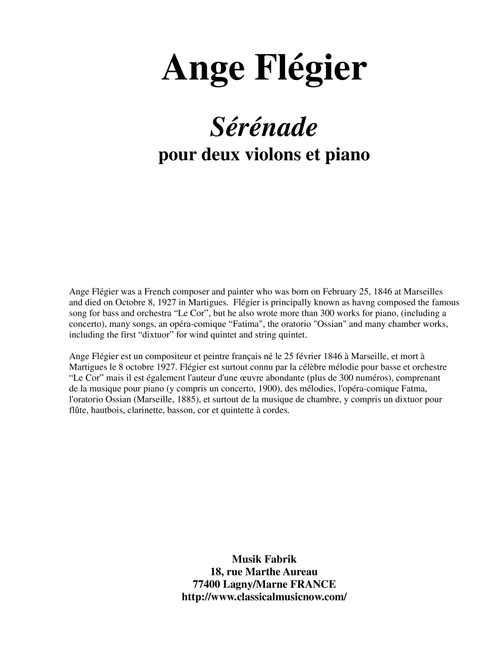 Ange Flégier: Sérénade for two violins and piano (Instrumental Duet and Piano)