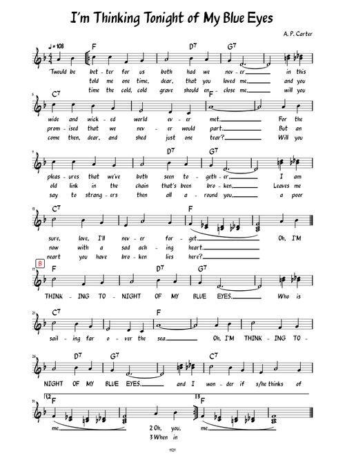 I'm Thinking Tonight of My Blue Eyes (Lead sheet with lyrics )