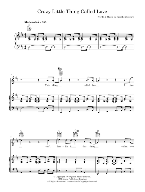 Crazy Little Thing Called Love - Queen (Piano-Vocal-Guitar (Piano Accompaniment))