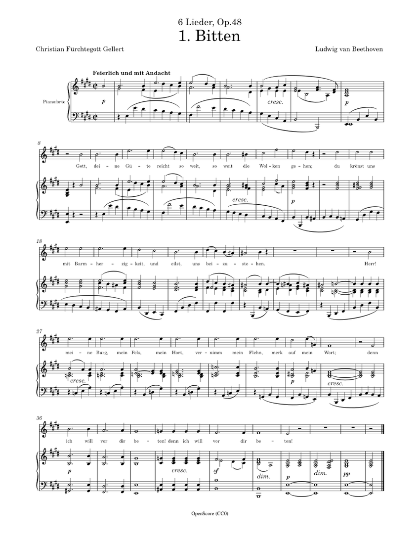Beethoven, Ludwig van - 6 Lieder, Op.48, No.1 - Bitten Sheet Music