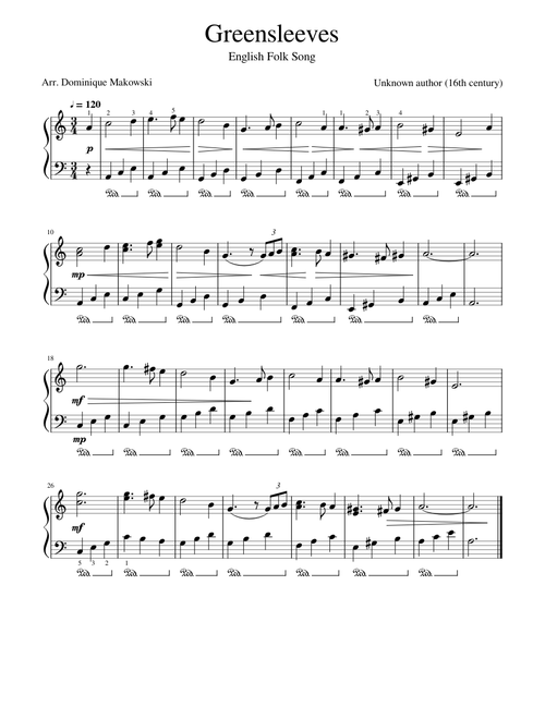 Greensleeves for Piano (easy and beautiful)