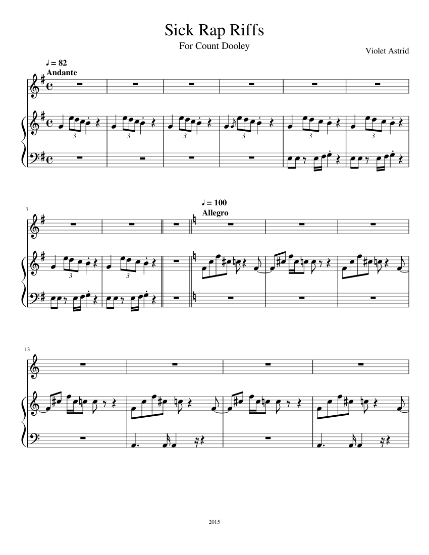 Sick Rap Riffs Sheet Music for Piano, Vocals (Piano-Voice) | MuseScore.com