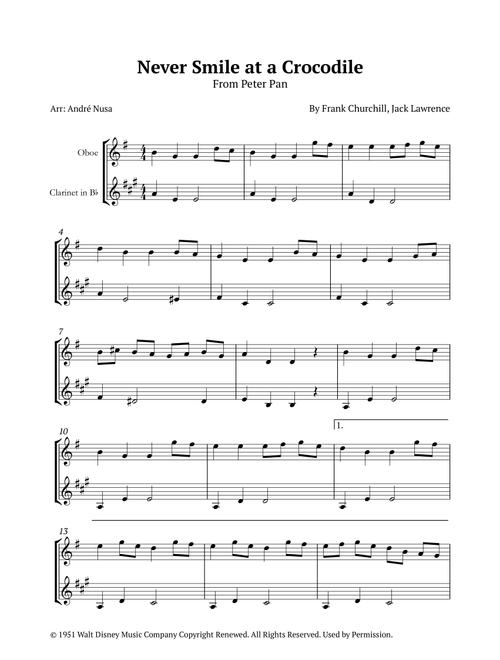Never Smile At A Crocodile (Arr. André Nusa) - Jack Lawrence, Frank Churchill (Instrumental Duet)