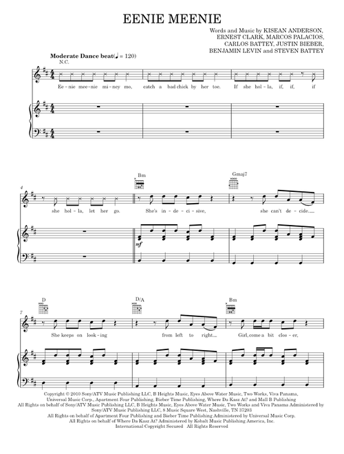 Eenie Meenie - Justin Bieber, Sean Kingston, Sean Kingston & Justin Bieber (Piano-Vocal-Guitar)