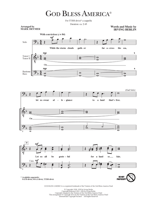God Bless America (arr. Mark Brymer) - Irving Berlin (Choral, TTBB)
