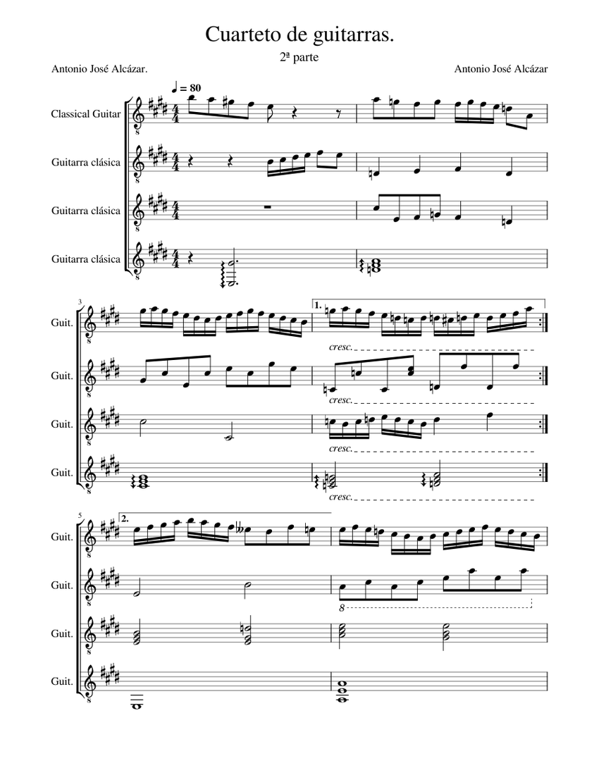 Cuarteto de guitarras. Sheet Music for Guitar (Mixed Quartet