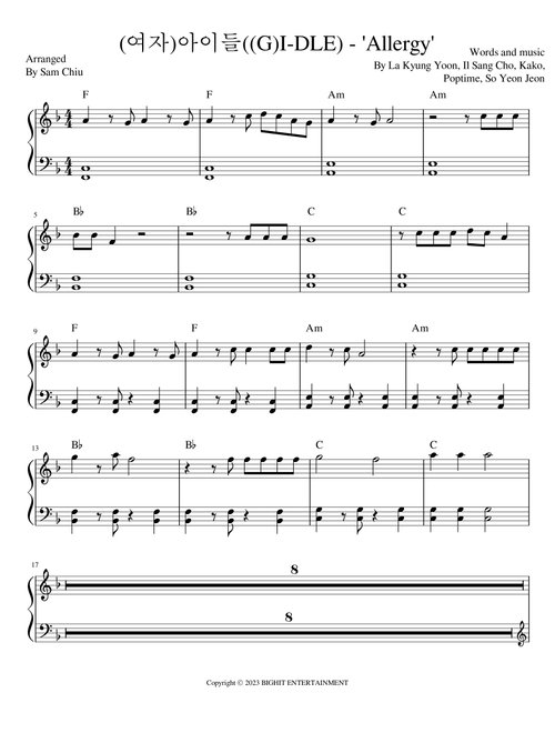 Allergy (Arr. Sam Chiu) - (G) I-Dle (Piano Solo)