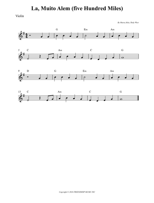 La, Muito Alem (five Hundred Miles) (Arr. Wesley S. SIlva) - Hedy West, Maria Julia (Violin Solo)