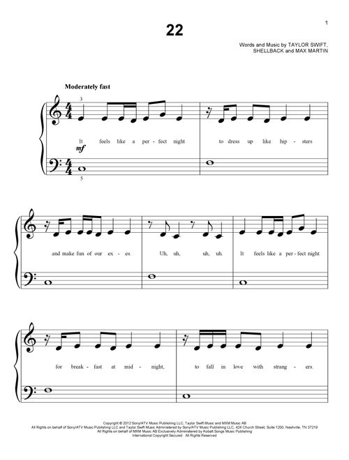 22 - Taylor Swift (Big Note Piano)