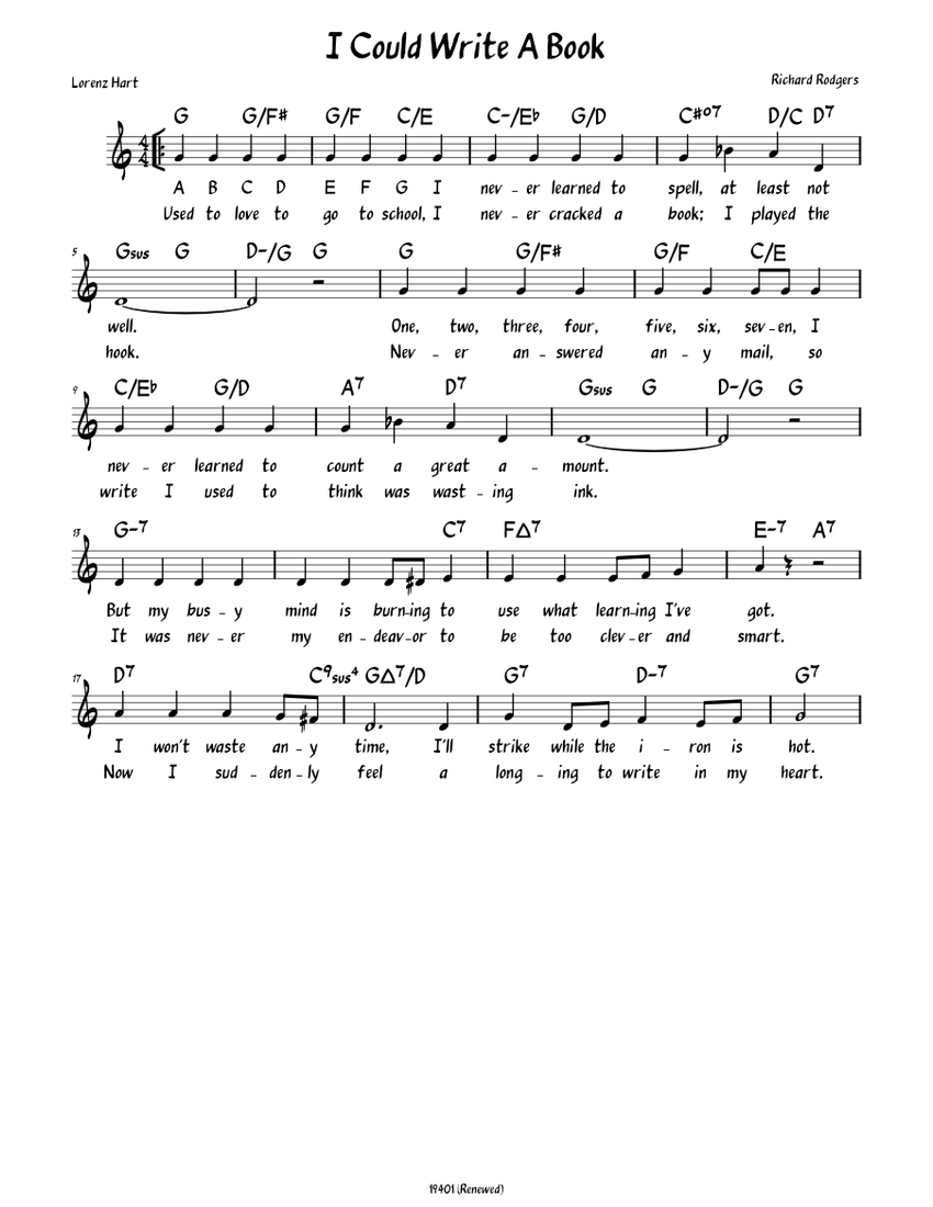 I Could Write A Book (Lead sheet with verse and lyrics ) piano tutorial