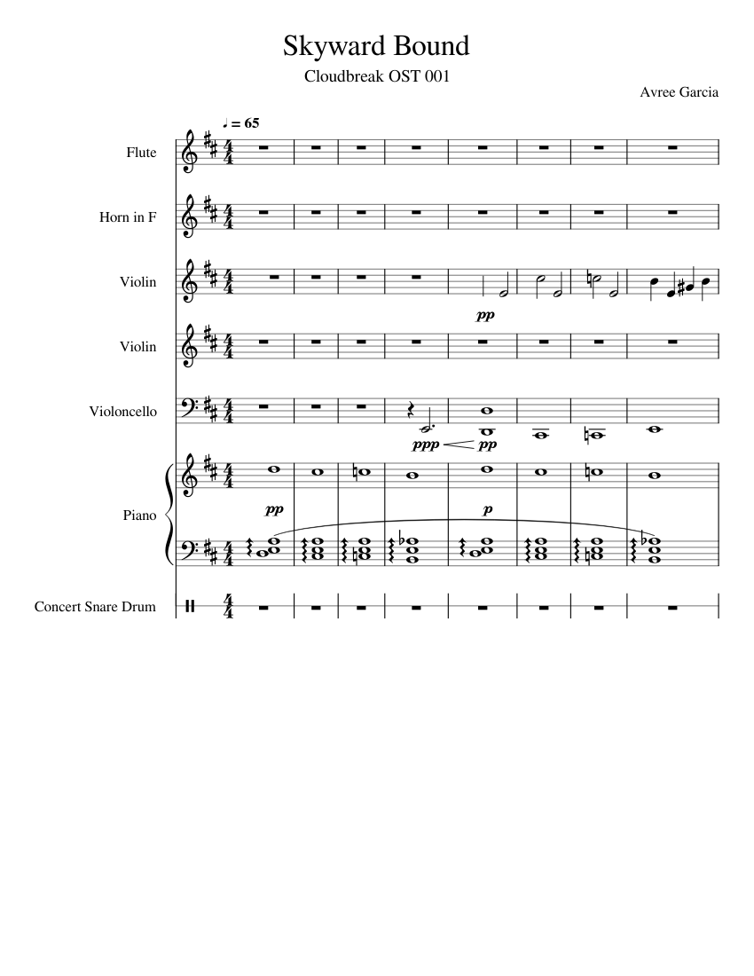 Skyward Bound Sheet music for Piano, Flute, French horn, Snare drum