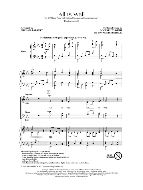 All Is Well (arr. Michael Barrett) - Michael W Smith (Choral, SATB)