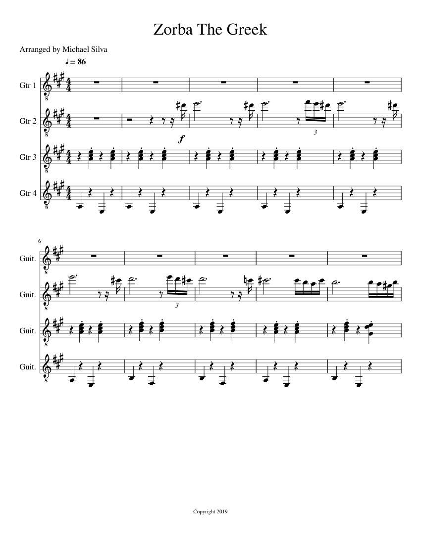 Zorba the Greek Sheet music for Guitar (Mixed Quartet