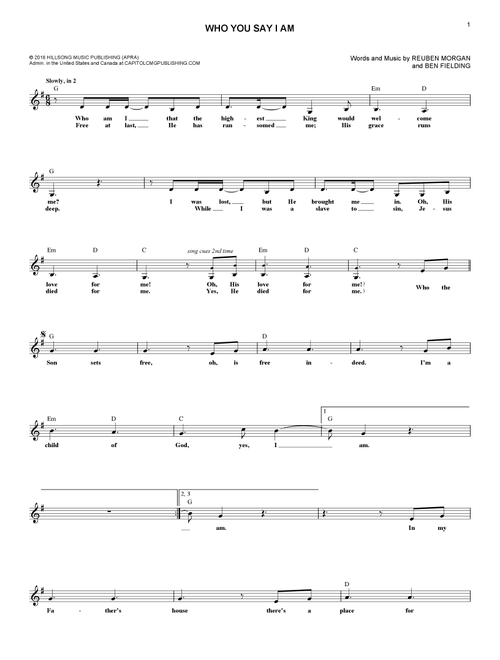 Who You Say I Am - Hillsong Worship (Lead Sheet - Fake Book)