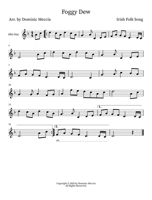 Foggy Dew (Arr. Dominic Meccia) - Irish Folk Song (Alto Sax Solo)