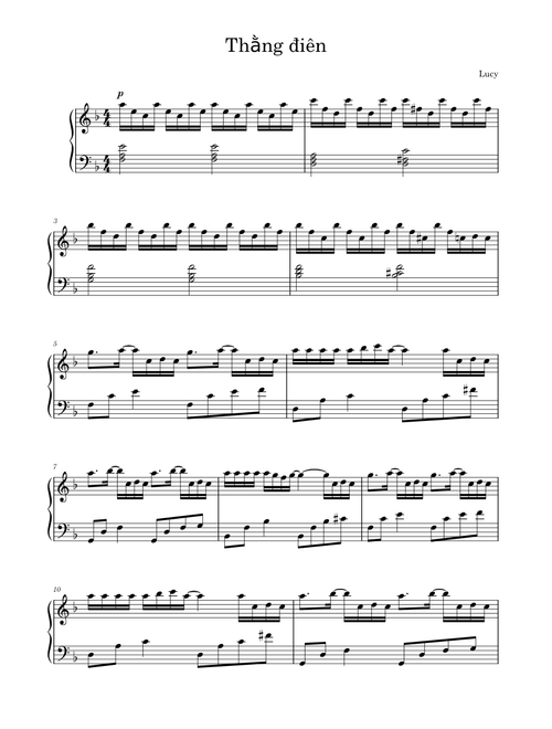 thằng điên (piano sheet) - JustaTee ft Phương Ly