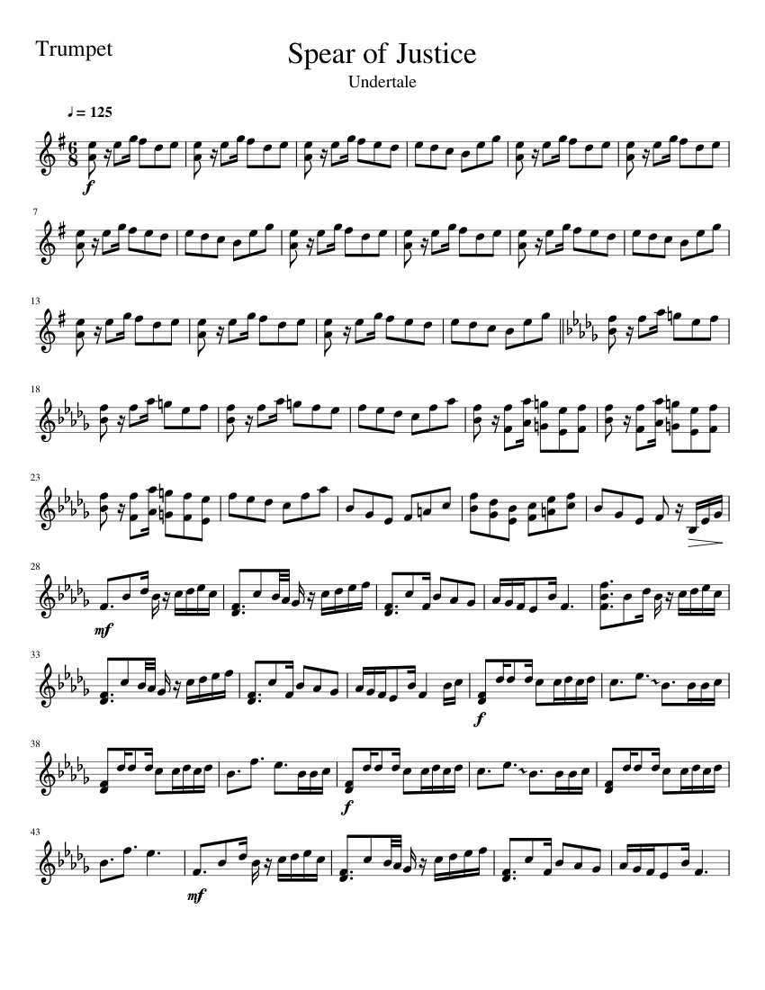 Spear of Justice Undertale Trumpet Sheet Music for Trumpet other (Solo