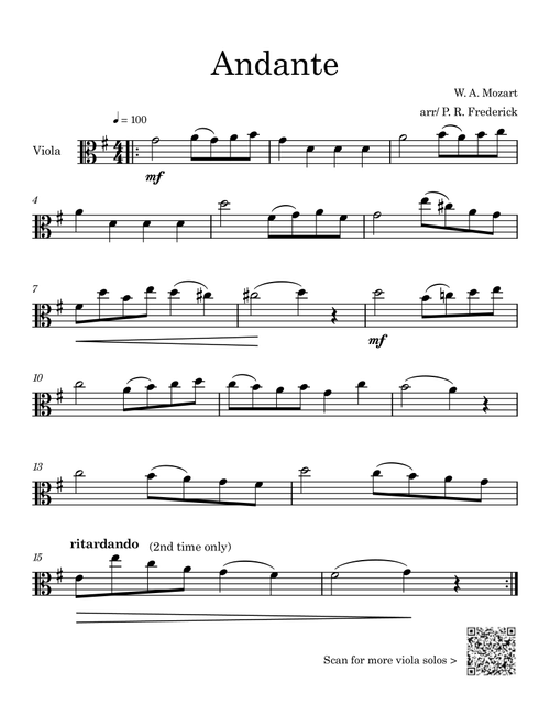 Andante - Mozart #118 (Arr. P. R. Frederick) - Wolfgang Amadeus Mozart (Viola Solo)