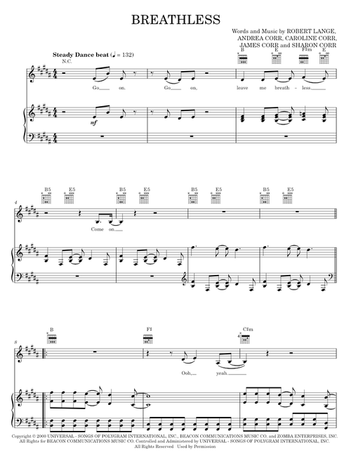 Breathless - The Corrs (Piano-Vocal-Guitar)