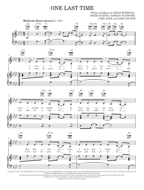 One last time - Ariana Grande (Piano-Vocal-Guitar)
