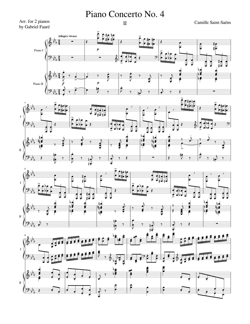Saint-Saëns Piano Concerto No.4, 2nd Mvmt (Arr. for 2 pianos