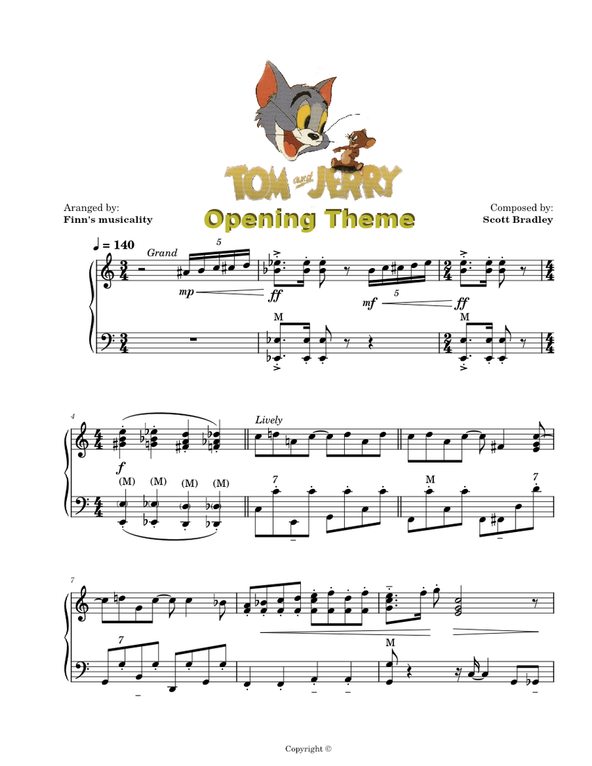 Tom and Jerry Scott Bradley Accordion solo Sheet music for Accordion (Solo)