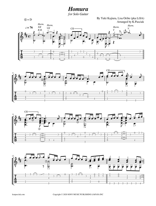 Homura (Arr. Kenneth Pasciak) - LiSA (Guitar Tab)