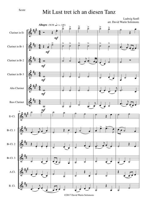 Mit Lust tret ich an diesen Tanz (I'm delighted to join this dance) clarinet sextet (Arr. David Warin Solomons) - Ludwig Senfl (Woodwind Ensemble)
