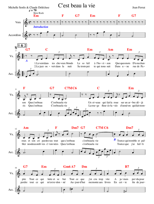 C'est beau la vie Ferrat  Voix Accordéon