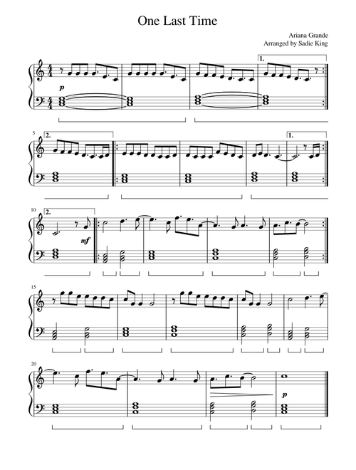 One Last Time - Ariana Grande - Easy Piano