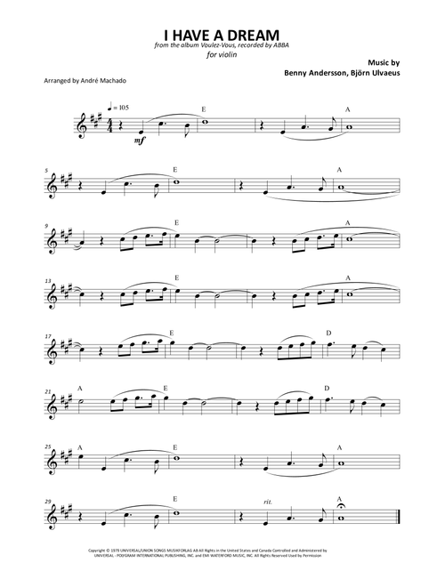 I Have A Dream (Arr. André Machado) - ABBA (Violin Solo)