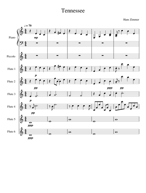 Tennessee by Hans Zimmer from Pearl Harbor Arranged for 6 Flutes, Piccolo and Piano by Matthew Townsend