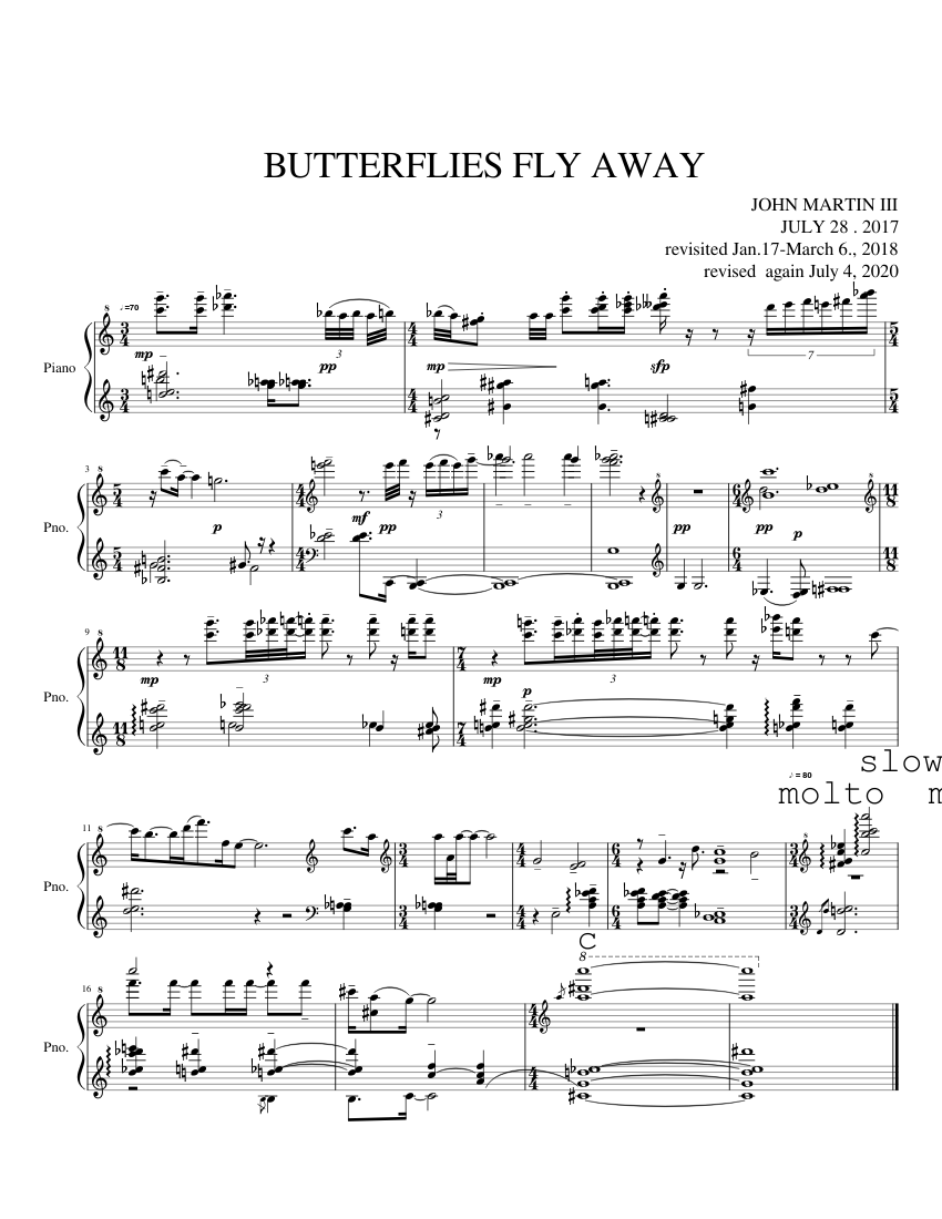BUTTERFLIES FLY AWAY Sheet music for Piano (Solo)