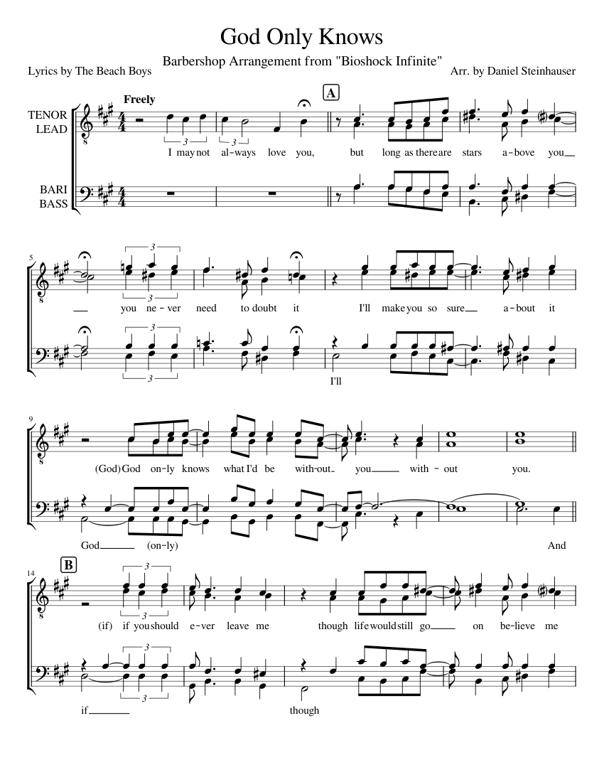 God Only Knows Sheet Music for Tenor, Bass voice (A Capella