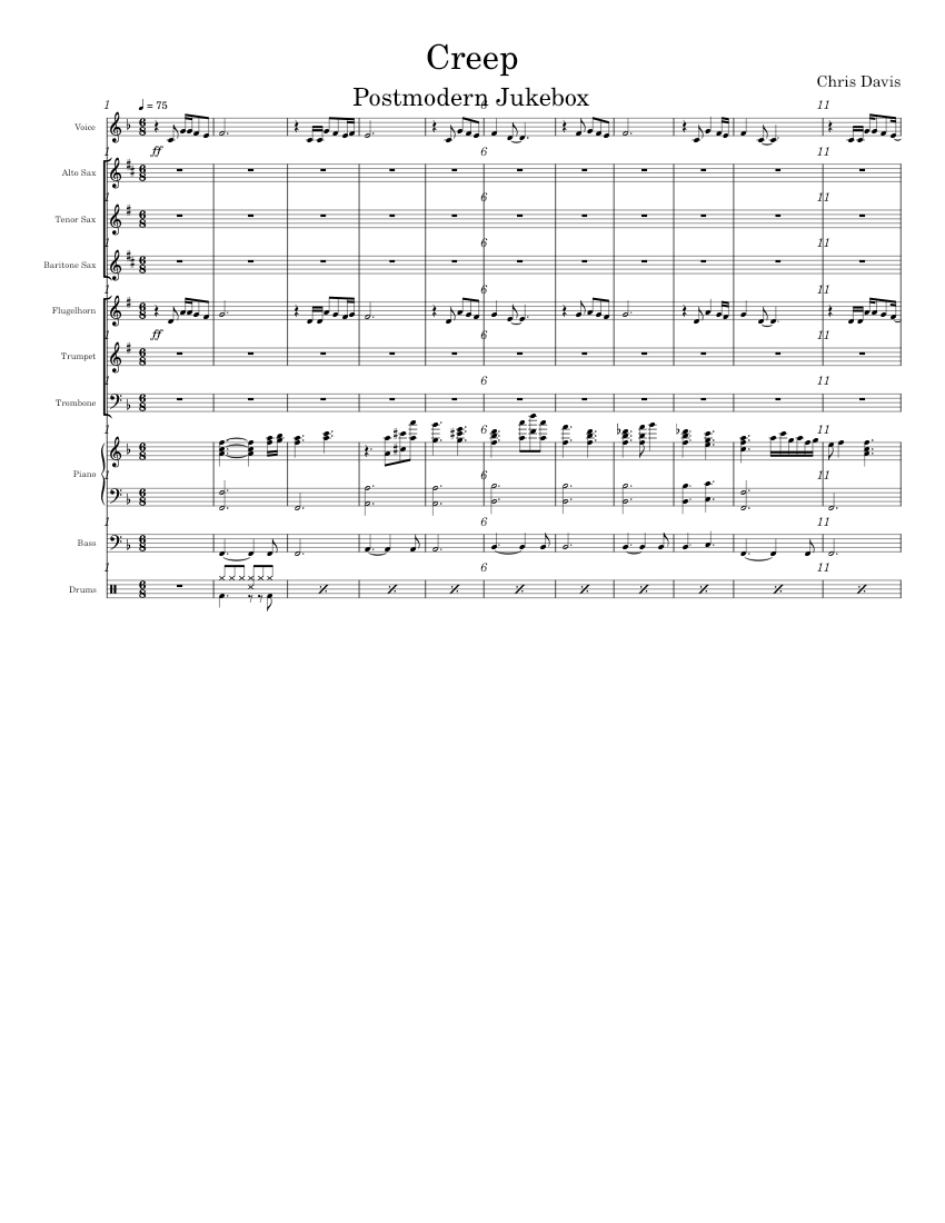 Creep Postmodern Jukebox Sheet music for Piano, Trombone, Vocals