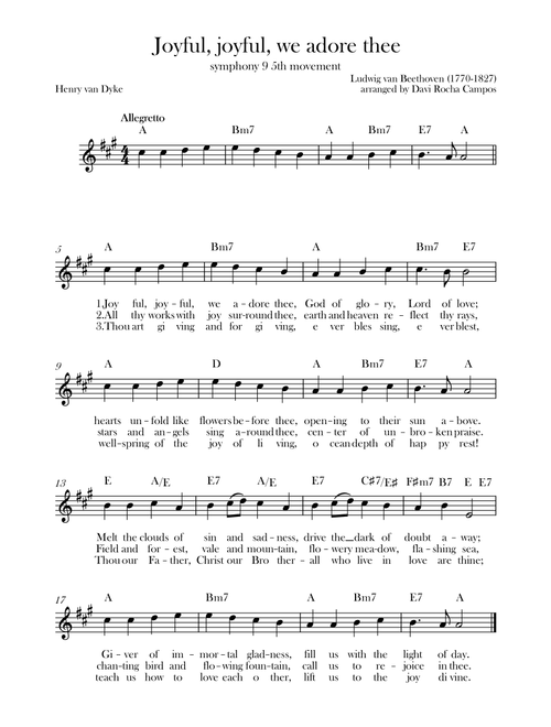 Joyful, joyful, we adore thee (symphony 9 5th movement) Beethoven (Arr. Davi Rocha Campos) (Lead Sheet - Fake Book)