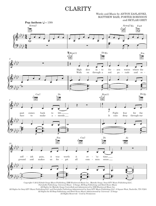 Clarity - Zedd (Piano-Vocal-Guitar)