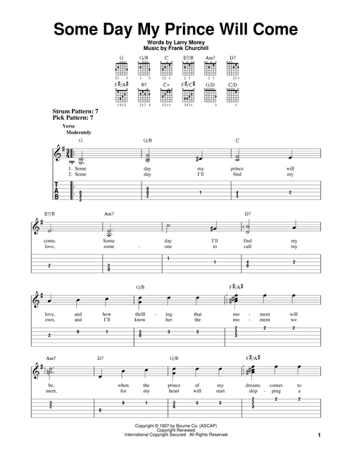 Some Day My Prince Will Come (from Snow White And The Seven Dwarfs) - Adriana Caselotti (Easy Guitar with TAB)
