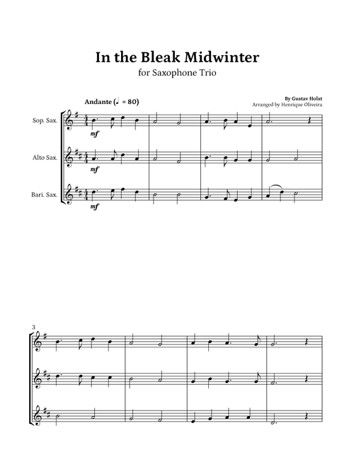 In the Bleak Midwinter (Saxophone Trio) - Beginner Level (Arr. Henrique Oliveira) - Gustav Holst (Woodwind Ensemble)