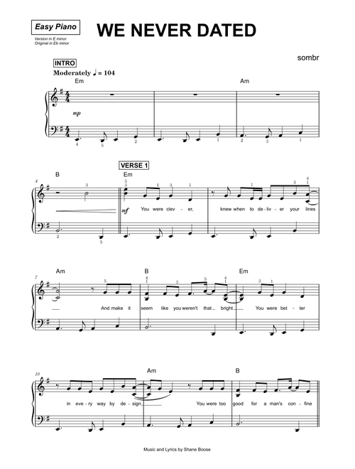 We never dated - sombr (Easy Piano)