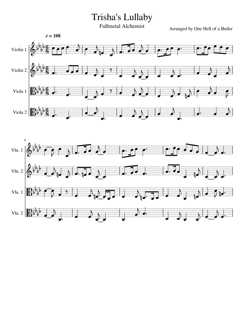 Trisha s Lullaby (For Modified String Quartet) Sheet Music